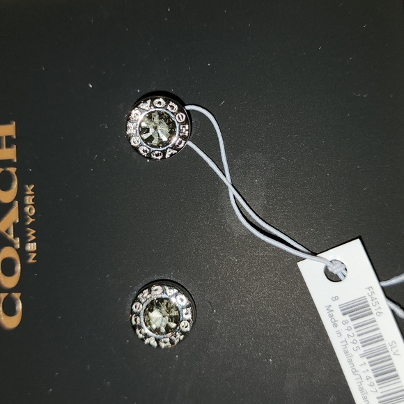 Coach Post Earrings in Silver w/ Gray Stone - Picture 2 of 6